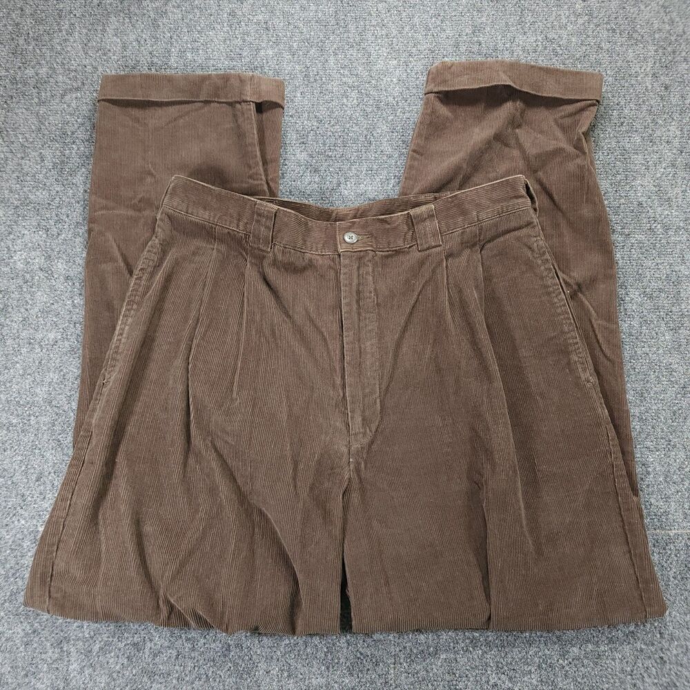 Savane Mens 36x31 Vintage 90s Brown Corduroy Pleated Relaxed Pants NWT